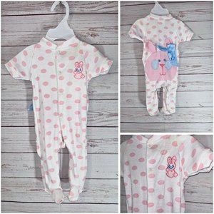 Vintage Kessler Baby Girl Romper Pink Easter Egg Polka dot & Bunny Bow 6-9months